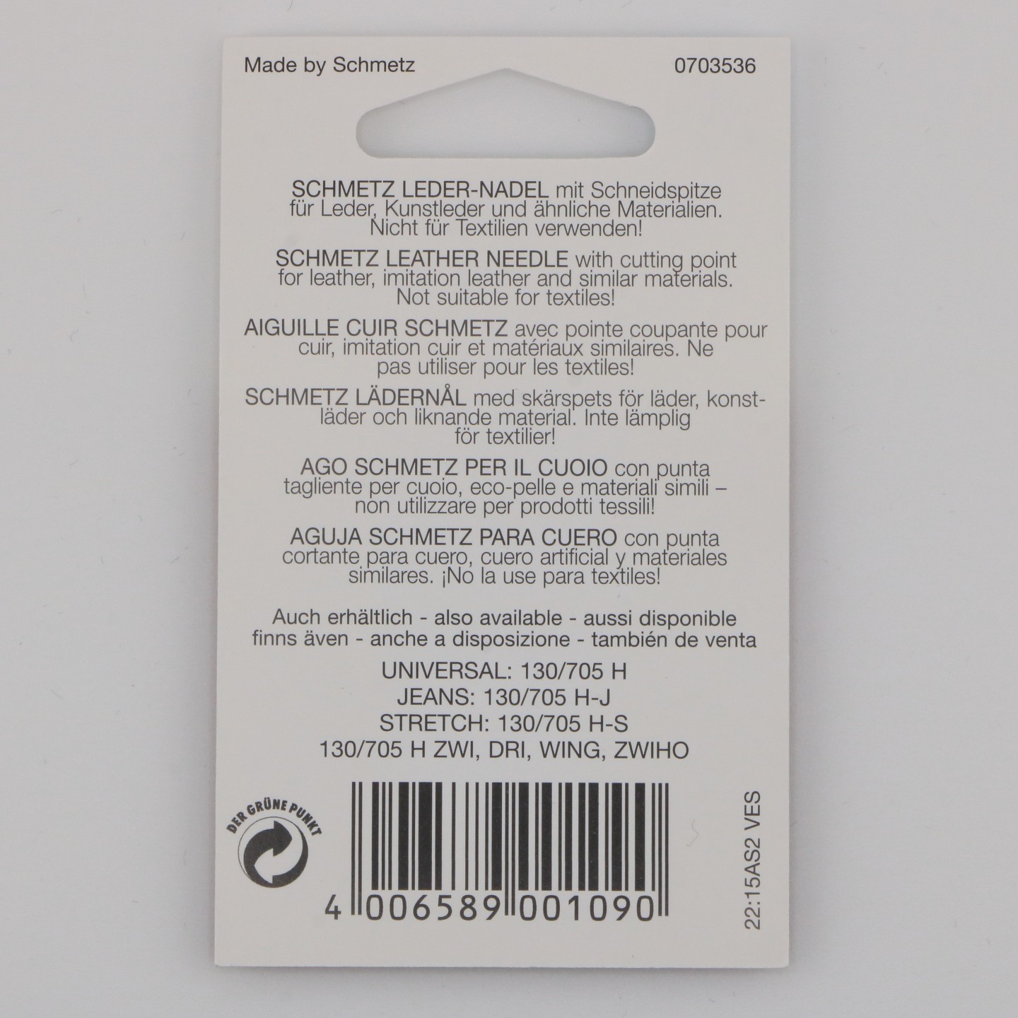 Aiguille Cuir NM 100 130/705 H LL pour cuir épais et simili rigide