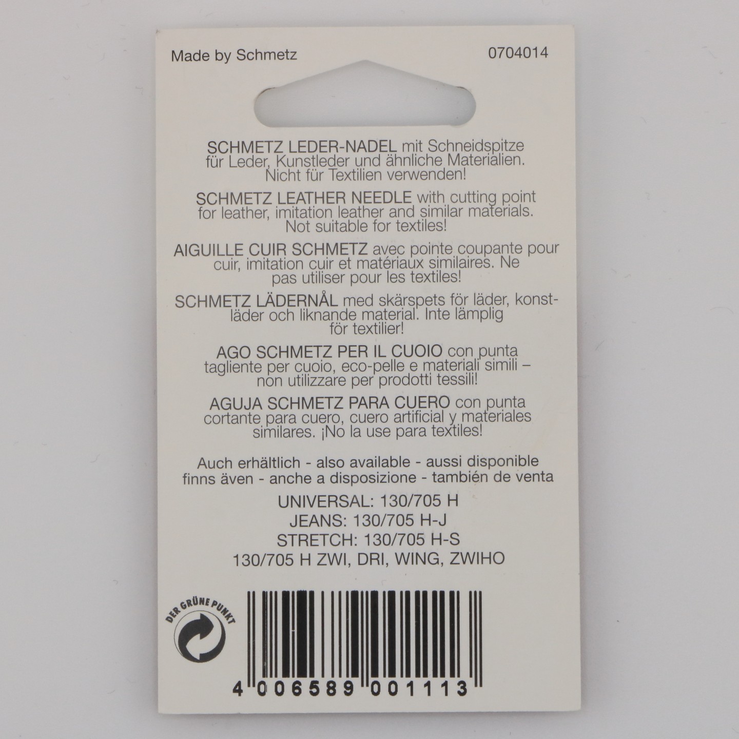 Aiguille Cuir NM 110 130/705 H LL pour cuir rigide et travaux lourds