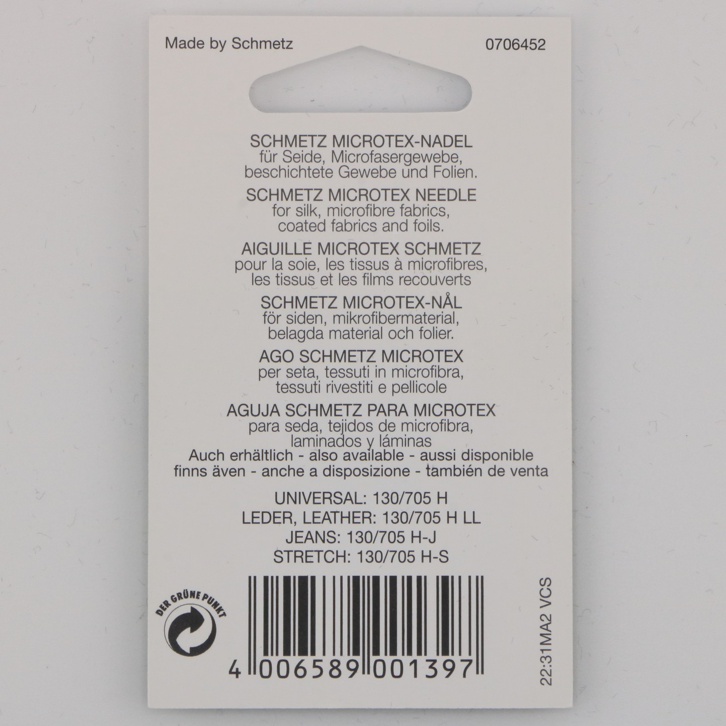 Aiguille Microtex NM 80  130/705 H M pour tissus fins à moyens et matières délicates