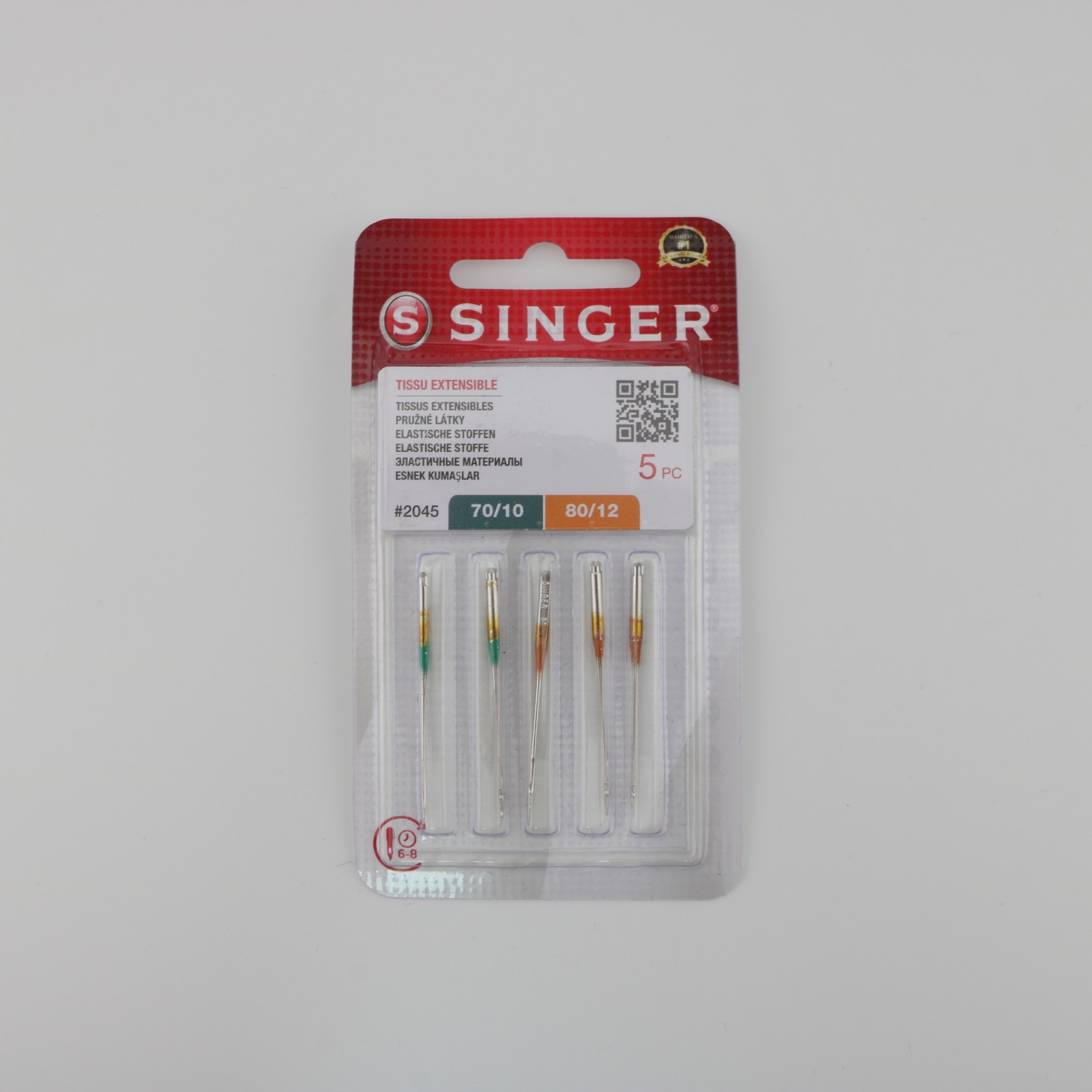 Aiguilles 2045 Assortiment (x5) NM 70/80 Spéciales mailles pour couture fluide sur tissus extensibles moyens